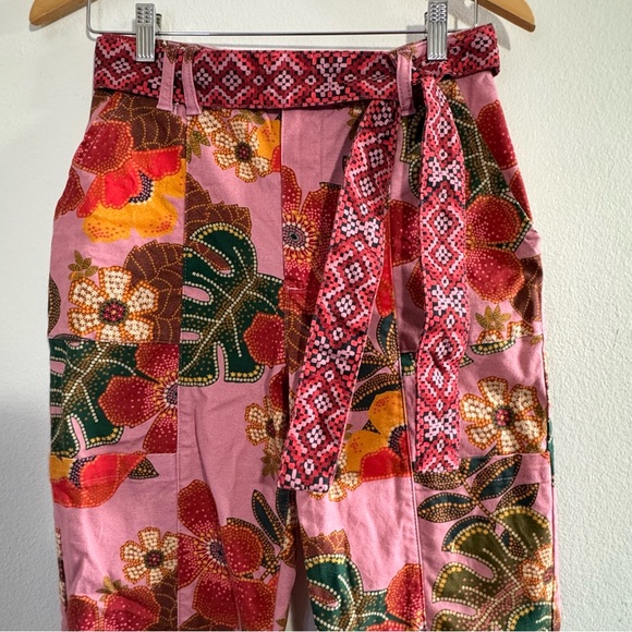 Farm Rio X Anthropologie Esperanza Floral Pink Pants size Small - Picture 8 of 11